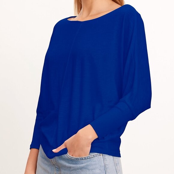 Joss Cotton Slub Dolman Sleeve Blue Women's Blouse Velvet by Graham & Spencer - Picture 1 of 8